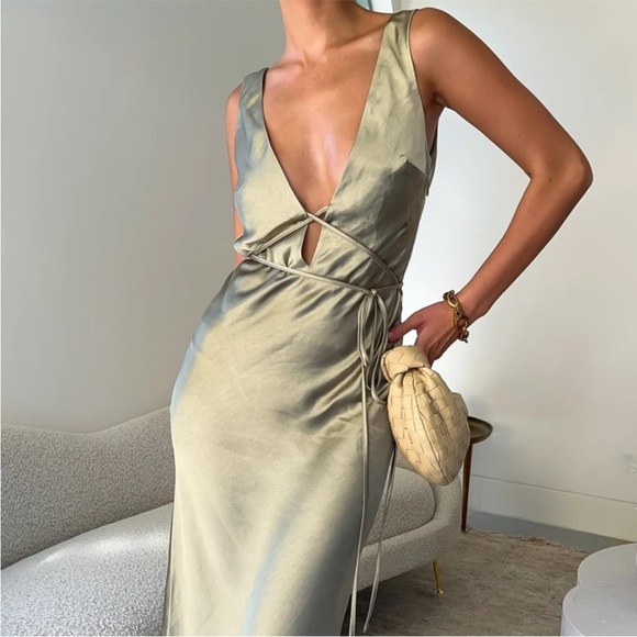 Meshki Dresses & Skirts - Meshki Elouise Tie Around Satin Midi Dress